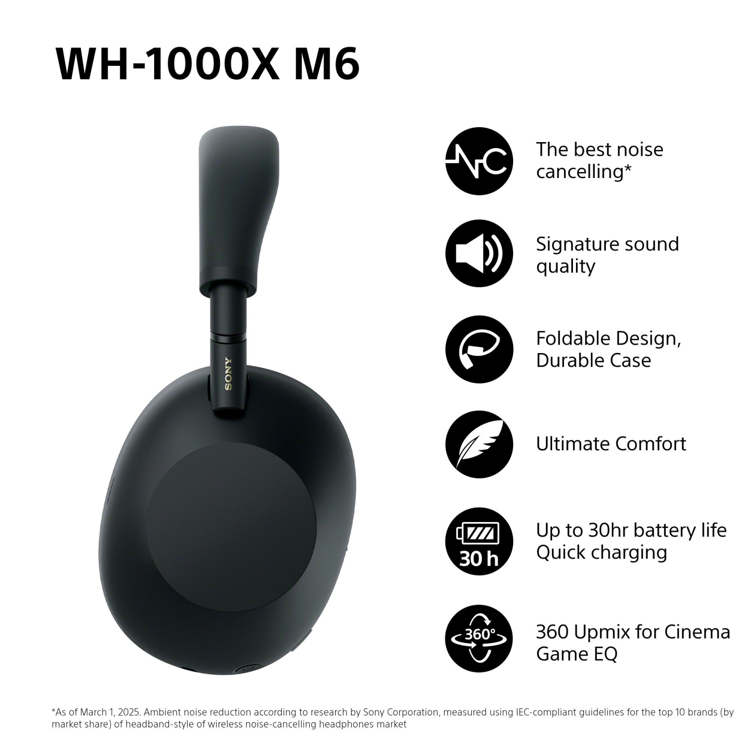 Sony WH1000XM6B Wireless Noise Cancelling Headphones, black